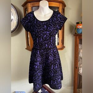 Milly Purple and Black Brocade Jacquard Skater Style Dress Size Large